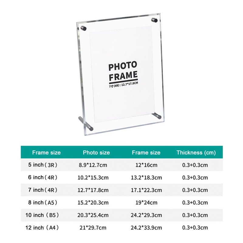 Acrylic Picture Frame: 360° Rotatable Stainless Steel Support, Crystal-Like HD Transparent Acrylic, Scratch-Resistant Film Protection - Clear Photo Frame for Home Office Decor, Desktop Display, Gift f - Image 2