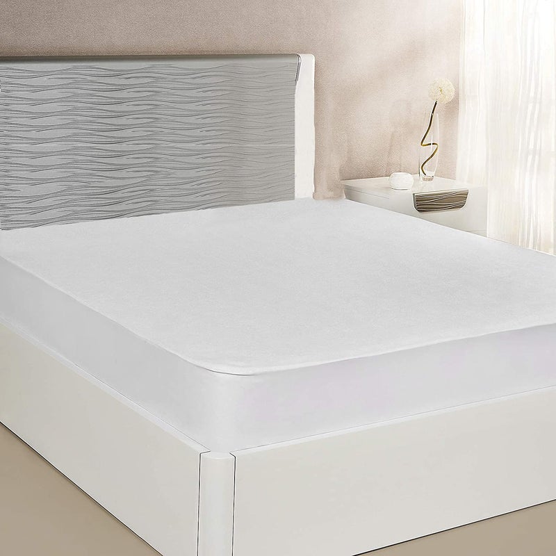 INDIA FURNISH India Furnish Terry Waterproof Mattress Protector with Elastic Skirting King Size White 72x78 - Image 1