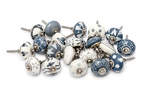 JGARTS 20 Knobs Grey & White Cream Hand Painted Ceramic Knobs Cabinet Drawer Pull Pulls - Image 1