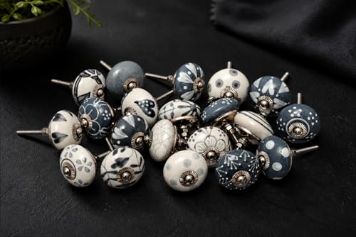 JGARTS 20 Knobs Grey & White Cream Hand Painted Ceramic Knobs Cabinet Drawer Pull Pulls - Image 3