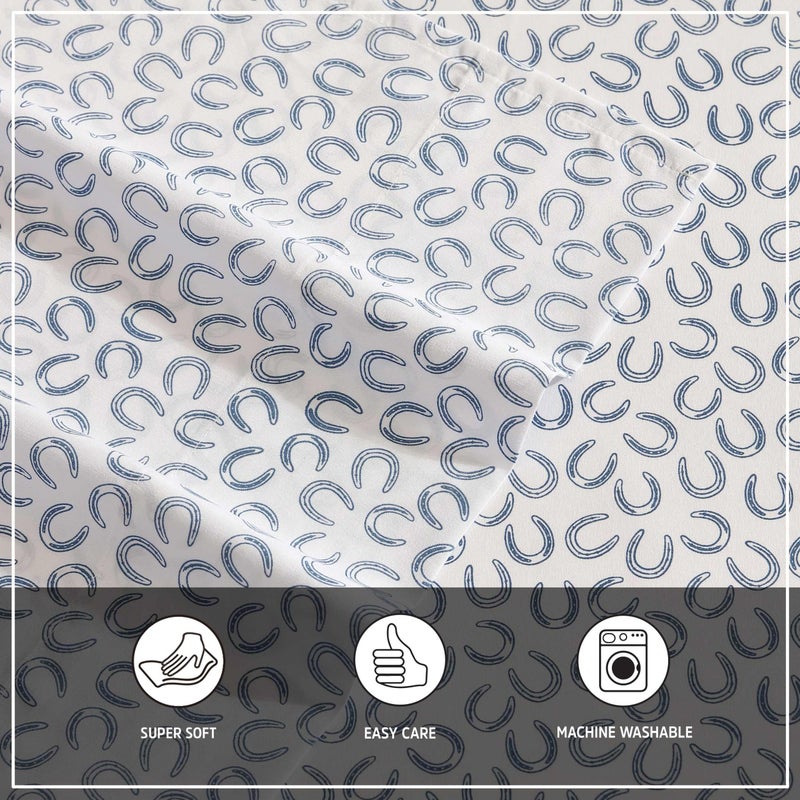 Wrangler - King Sheet Set  Super Soft & Cozy Bedding with Matching Sham(s)  Casual Luxurious Bedding Set  Yellowstone Inspired  Oeko-Tex Certified (Horseshoe Blue  King) - Image 5