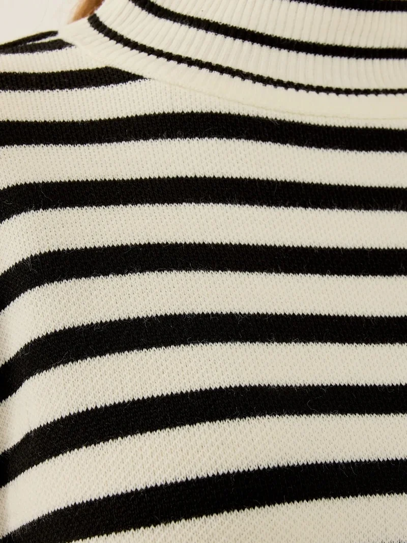 Hiccup Black Striped Cropped Oversized Turtleneck Sweater for Women | Best Price UAE