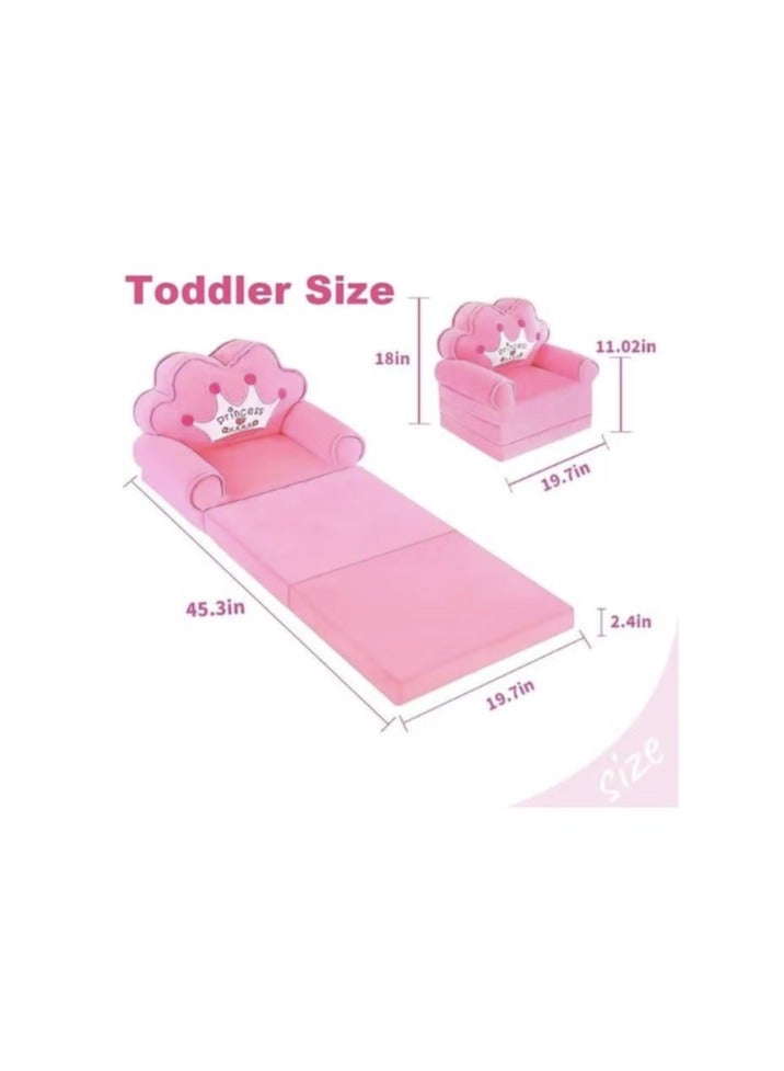 KHAJUL Foldable Cartoon Sofa Bed, Plush Kids Chair for Toddlers 1-3, High Density Foam Seat, Convertible Couch for Bedroom or Playroom (Pink)  - Image 5