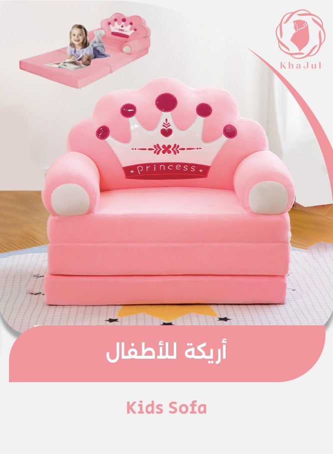 KHAJUL Foldable Cartoon Sofa Bed, Plush Kids Chair for Toddlers 1-3, High Density Foam Seat, Convertible Couch for Bedroom or Playroom (Pink)  - Image 1