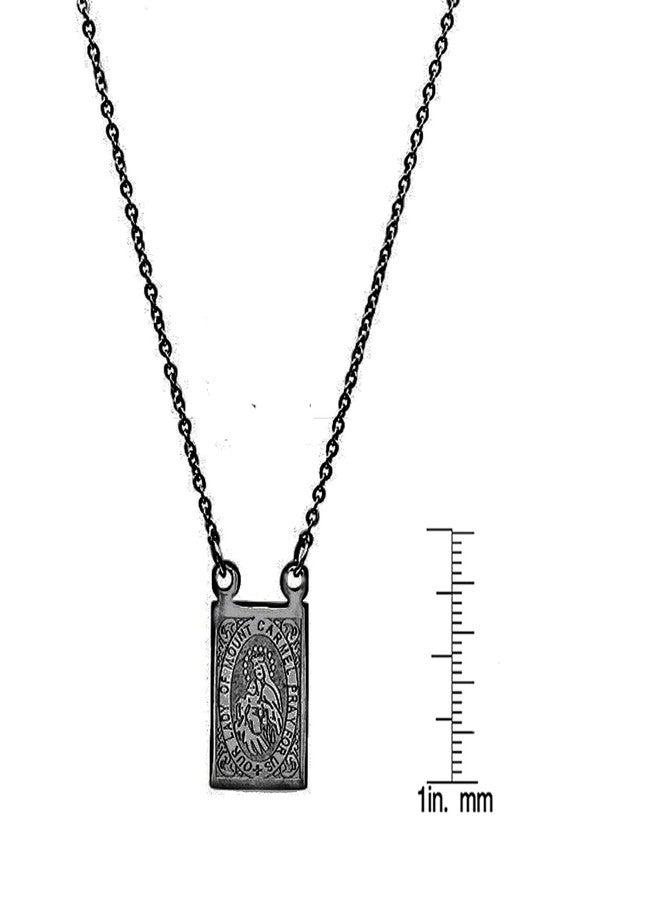 Steeltime Scapular Necklace for Men & Women - Black Stainless Steel Catholic Jewelry - Escapulario de la Virgen del Carmen - Sacred Heart Religious Pendant - 24" Hypoallergenic Chain - Image 3