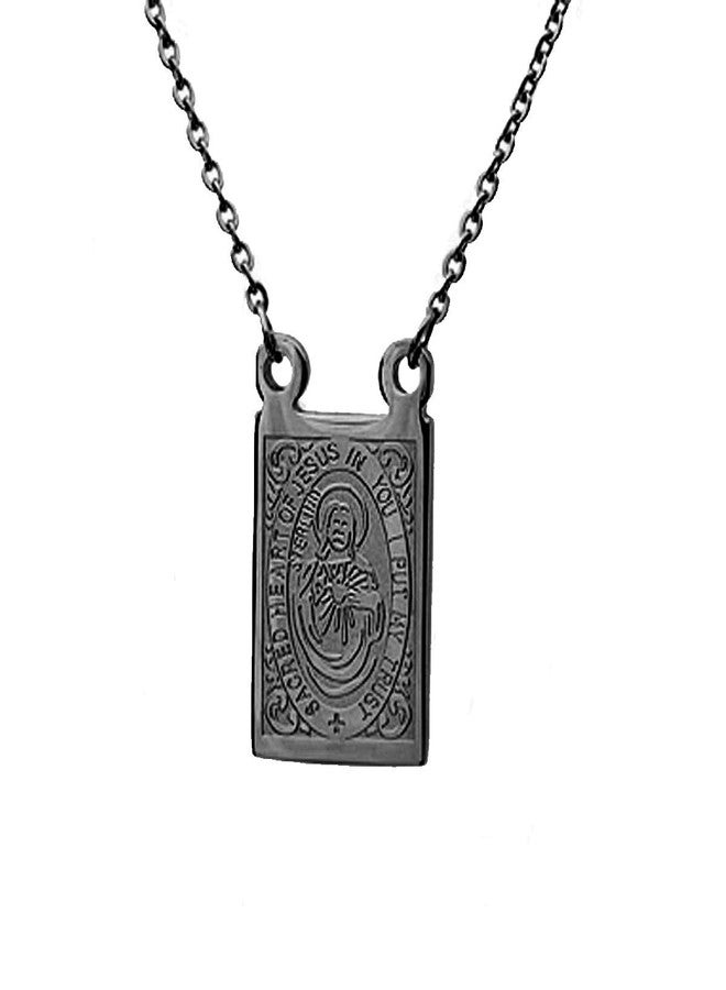 Steeltime Scapular Necklace for Men & Women - Black Stainless Steel Catholic Jewelry - Escapulario de la Virgen del Carmen - Sacred Heart Religious Pendant - 24" Hypoallergenic Chain - Image 2