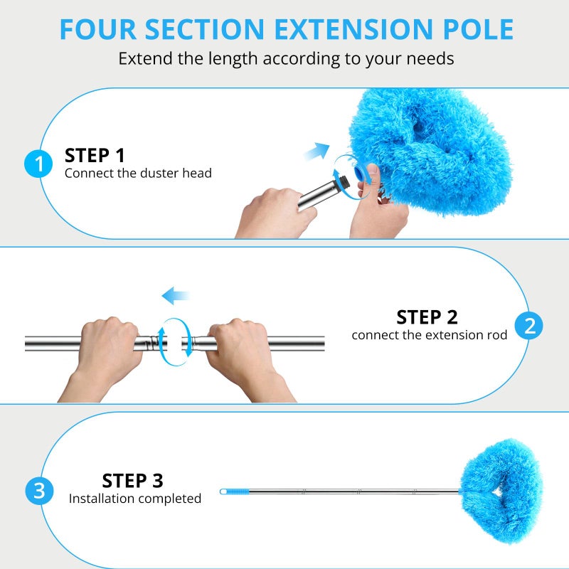 SetSail Ceiling Fan Cleaner Duster, Microfiber Ceiling Fan Duster with Extension Pole 13 to 47 Inch Washable Ceiling Fan Blade Dusters for Cleaning - Image 4