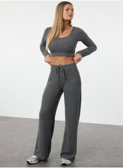 Anthracite Soft Crop and Wide Leg Knitted Top and Bottom Set TWOAW23AU00125