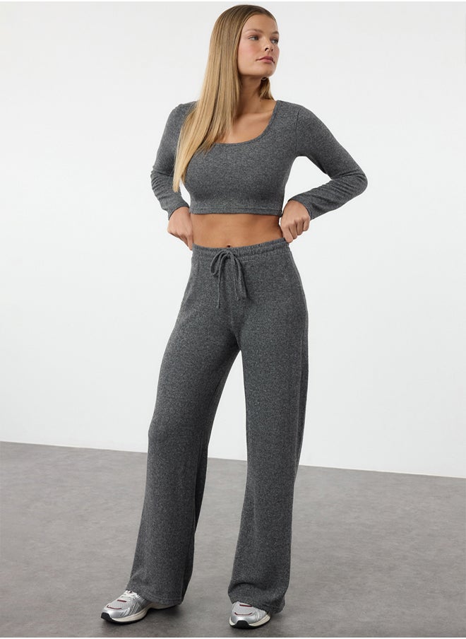 trendyol - Anthracite Soft Crop and Wide Leg Knitted Top and Bottom Set TWOAW23AU00125 - Image 1
