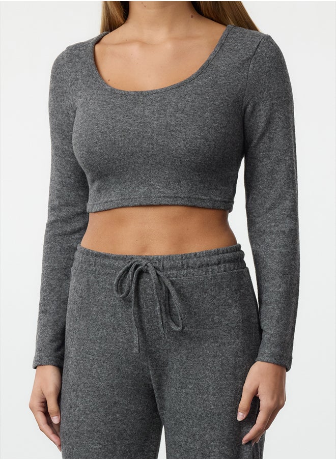 trendyol - Anthracite Soft Crop and Wide Leg Knitted Top and Bottom Set TWOAW23AU00125 - Image 1