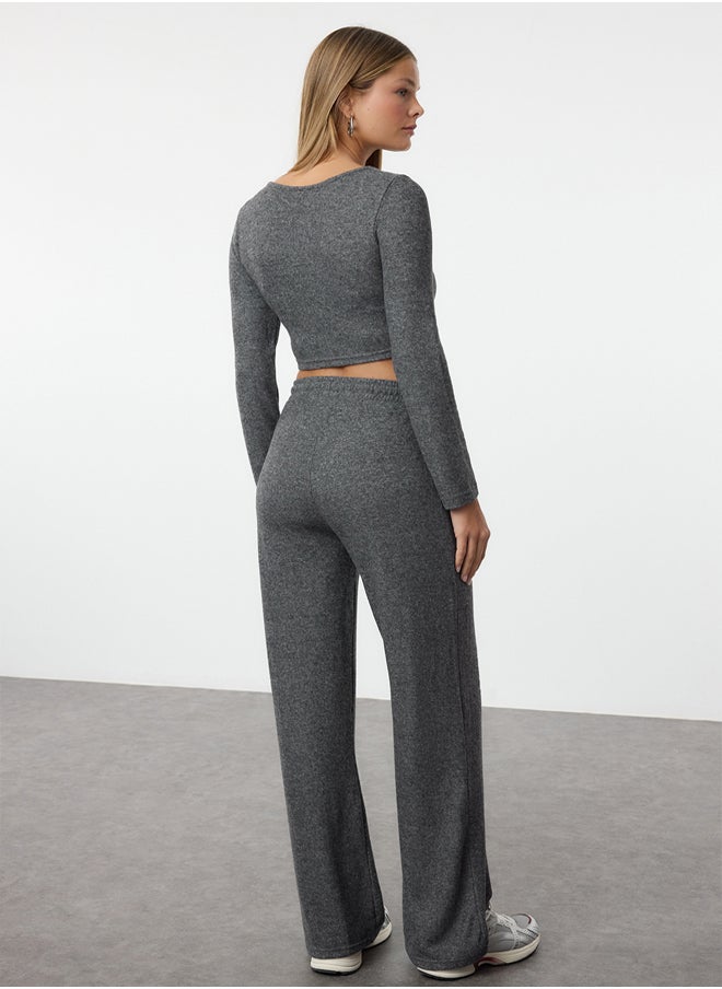 trendyol - Anthracite Soft Crop and Wide Leg Knitted Top and Bottom Set TWOAW23AU00125 - Image 1