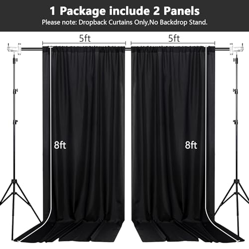 MEETSKY Black Backdrop Curtains for Parties - 10ft x 8ft Party Photo Background Curtain Rod Pocket Fabric Drapes Panels for Boys Birthday Holiday Home Halloween Decoration, 5ft x 8ft, 2 Panels - Image 3