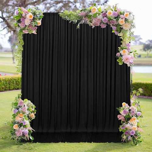 MEETSKY Black Backdrop Curtains for Parties - 10ft x 8ft Party Photo Background Curtain Rod Pocket Fabric Drapes Panels for Boys Birthday Holiday Home Halloween Decoration, 5ft x 8ft, 2 Panels - Image 1
