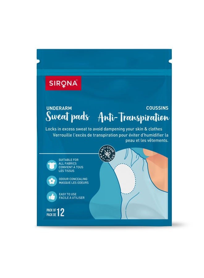 Sirona Disposable Underarm Sweat Pads - 12 Pads, Antiperspirant Absorbent Odour Blocker Pads Armpit Dress Shields - Image 1