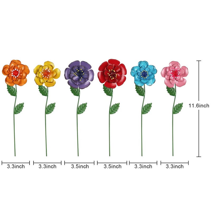 hogardeck Garden Decor for Outside, Set of 6 Metal Flowers Decorative Garden Stakes for Spring Decor, Yard Art Garden Decorations for Outdoor Lawn Porch Pathway Patio (Multi-Color) - Image 3