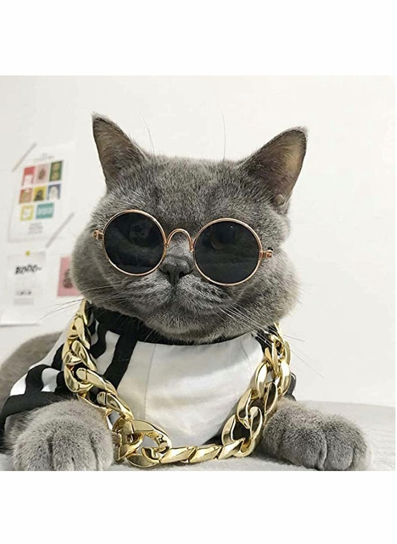 Excefore - Glasses For Cats, 2Pcs Cat Glasses Cat Gold Chain And Cat Sunglasses - Image 1