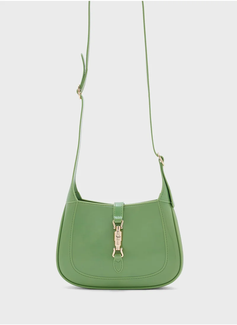 ايلا Metal Trim Patent Shoulder Bag