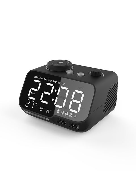 Digital Alarm Clock Radio Bluetooth Speaker,Dimmer Dual Alarm Timer with FM Radio, 2 USB Charging Ports, Battery Backup,Thermometer,Adjustable Volume Clock for Bedroom