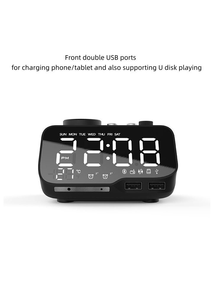 Digital Alarm Clock Radio Bluetooth Speaker,Dimmer Dual Alarm Timer with FM Radio, 2 USB Charging Ports, Battery Backup,Thermometer,Adjustable Volume Clock for Bedroom