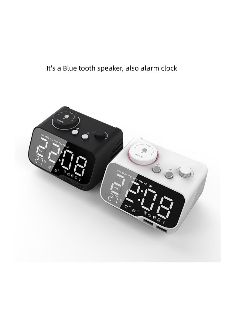 Digital Alarm Clock Radio Bluetooth Speaker,Dimmer Dual Alarm Timer with FM Radio, 2 USB Charging Ports, Battery Backup,Thermometer,Adjustable Volume Clock for Bedroom