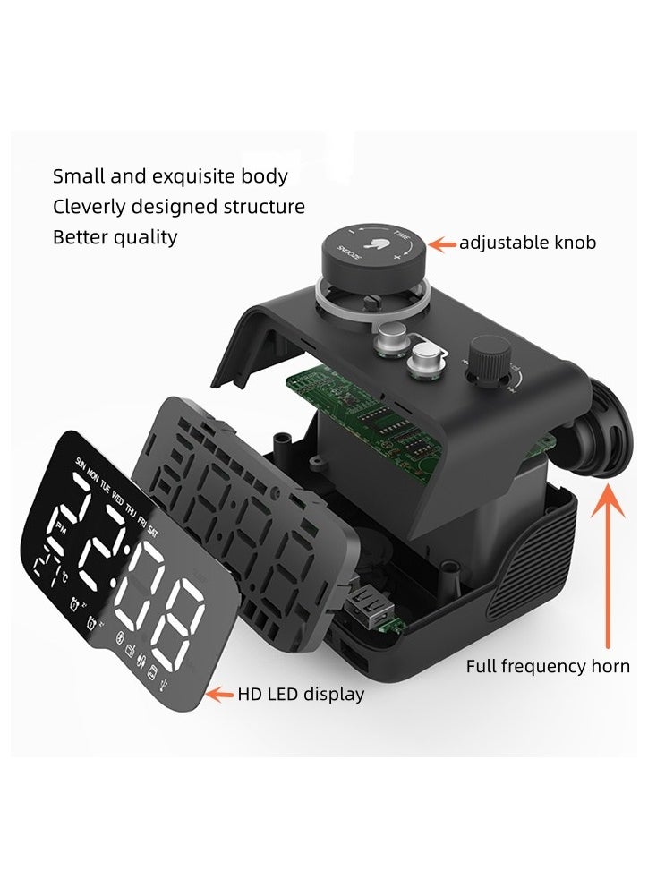 Digital Alarm Clock Radio Bluetooth Speaker,Dimmer Dual Alarm Timer with FM Radio, 2 USB Charging Ports, Battery Backup,Thermometer,Adjustable Volume Clock for Bedroom