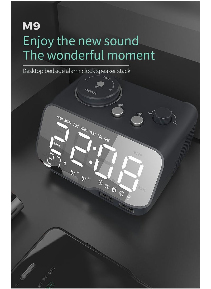 Digital Alarm Clock Radio Bluetooth Speaker,Dimmer Dual Alarm Timer with FM Radio, 2 USB Charging Ports, Battery Backup,Thermometer,Adjustable Volume Clock for Bedroom