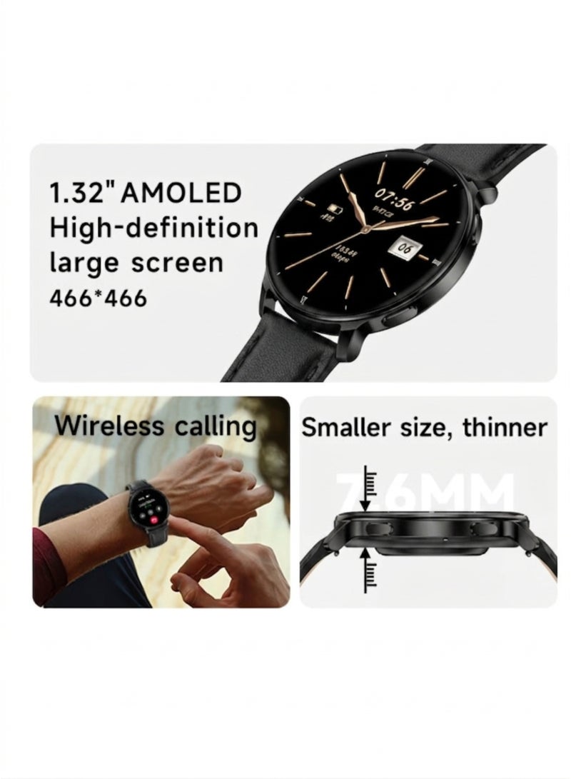 Wisme X57 Ultra Thin Smart Watch with 3 Straps (Metal + 2 Silicone), Super AMOLED Round Dial, Multi Sports Modes Fitness Tracker, Long Battery Life, Sleek Unisex Design Bluetooth Smartwatch (Black) - Image 4