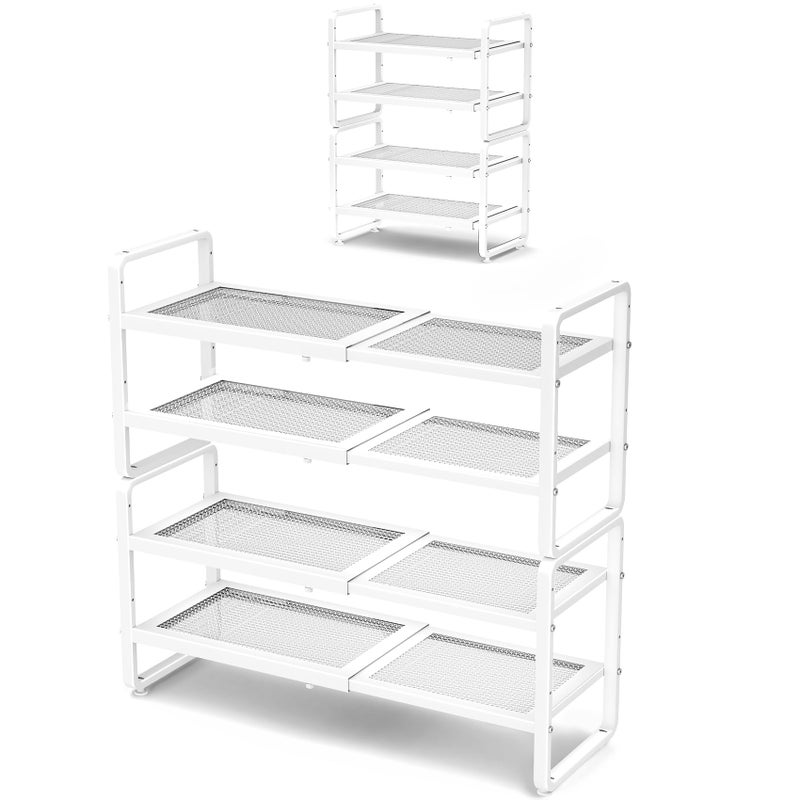 SNTD Shoe Rack - Expandable Shoe Organizer for Closet, Adjustable Metal Shoe Shelf Storage, Stackable Long Shoe Stand Holder for Garage, Entryway, Door Entrance (White, 4-Tier) - Image 1