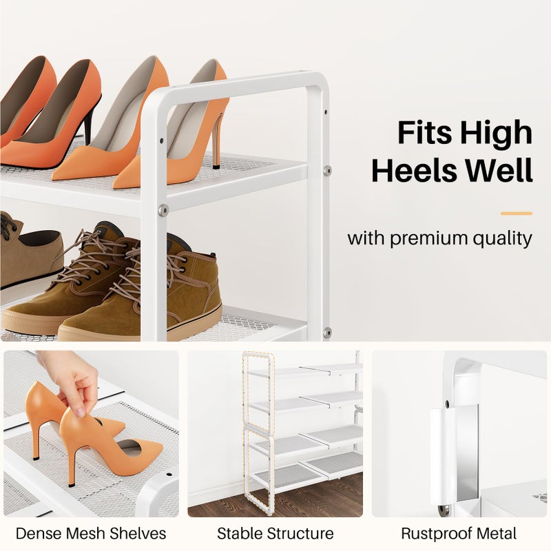 SNTD Shoe Rack - Expandable Shoe Organizer for Closet, Adjustable Metal Shoe Shelf Storage, Stackable Long Shoe Stand Holder for Garage, Entryway, Door Entrance (White, 4-Tier) - Image 5