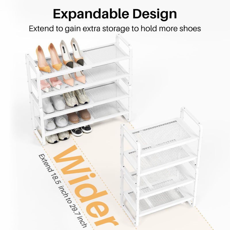 SNTD Shoe Rack - Expandable Shoe Organizer for Closet, Adjustable Metal Shoe Shelf Storage, Stackable Long Shoe Stand Holder for Garage, Entryway, Door Entrance (White, 4-Tier) - Image 4