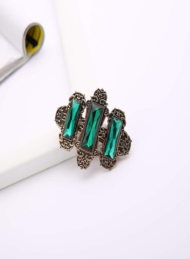 Fodattm Set of 2 Vintage Crystal Hair Barrette Hair Pin French Style Spring Hair Clips Hair Jewelry for Women Lady (Green) - Image 3