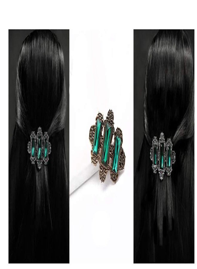 Fodattm Set of 2 Vintage Crystal Hair Barrette Hair Pin French Style Spring Hair Clips Hair Jewelry for Women Lady (Green) - Image 5