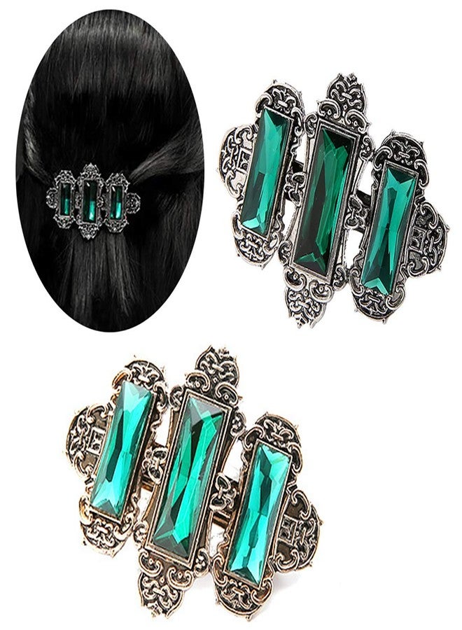 Fodattm Set of 2 Vintage Crystal Hair Barrette Hair Pin French Style Spring Hair Clips Hair Jewelry for Women Lady (Green) - Image 1