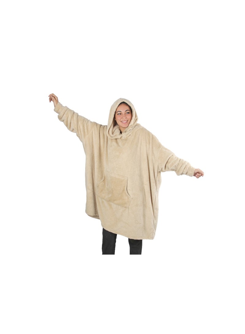 Snooze Over Sized Wearable Blanket with Hoodie  Beige - Image 5