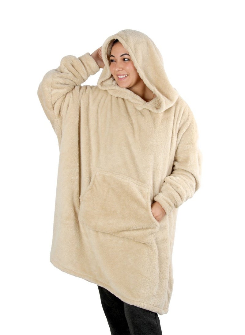 Snooze Over Sized Wearable Blanket with Hoodie  Beige - Image 2