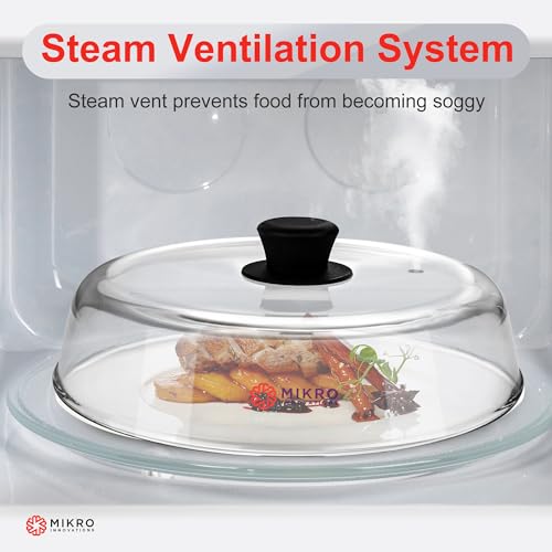 Mikro Innovations Glass Microwave splatter cover for food plate - Sturdy Borosilicate glass splatter guard with vent hole - 100% Food Safe BPA free Easy Grip Silicone Knob and Dishwasher safe - 10.5in - Image 4