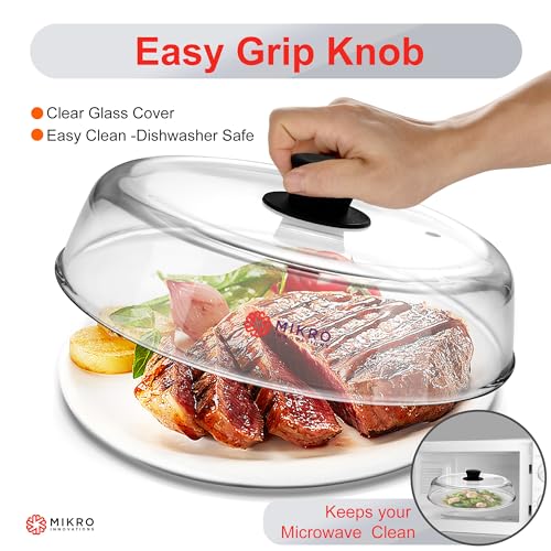 Mikro Innovations Glass Microwave splatter cover for food plate - Sturdy Borosilicate glass splatter guard with vent hole - 100% Food Safe BPA free Easy Grip Silicone Knob and Dishwasher safe - 10.5in - Image 5