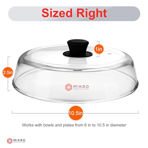 Mikro Innovations Glass Microwave splatter cover for food plate - Sturdy Borosilicate glass splatter guard with vent hole - 100% Food Safe BPA free Easy Grip Silicone Knob and Dishwasher safe - 10.5in - Image 2