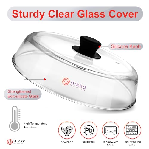 Mikro Innovations Glass Microwave splatter cover for food plate - Sturdy Borosilicate glass splatter guard with vent hole - 100% Food Safe BPA free Easy Grip Silicone Knob and Dishwasher safe - 10.5in - Image 3