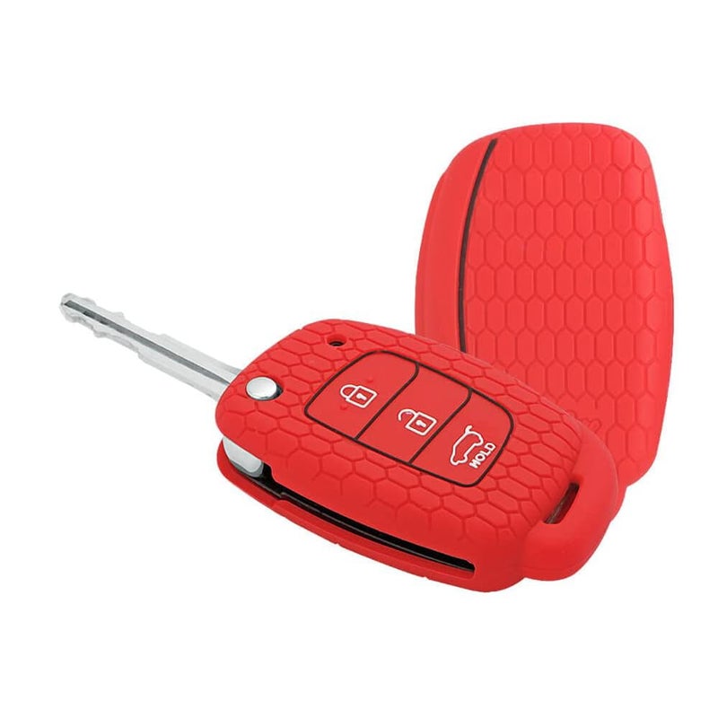 Keyzone Silicone Key Cover for Hyundai Creta, Venue, Tucson, Alcazar, i20, Xcent, Aura, Elite i20, Active i20, Grand i10 flip Keys (Red with MAH Key Holder) - Image 3