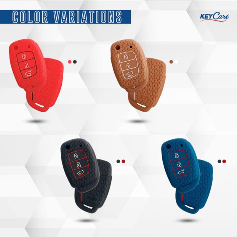 Keyzone Silicone Key Cover for Hyundai Creta, Venue, Tucson, Alcazar, i20, Xcent, Aura, Elite i20, Active i20, Grand i10 flip Keys (Red with MAH Key Holder) - Image 4