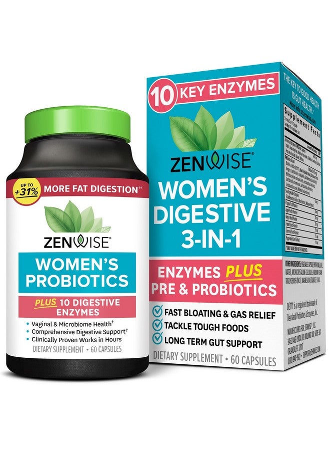 Zenwise Health Probiotics for Women - Digestive Enzymes for Bloating Relief, Vaginal Health, and Gut Flora Health, Daily Women Probiotic & Prebiotic Supplement for Digestive Health - 60 CT - Image 1