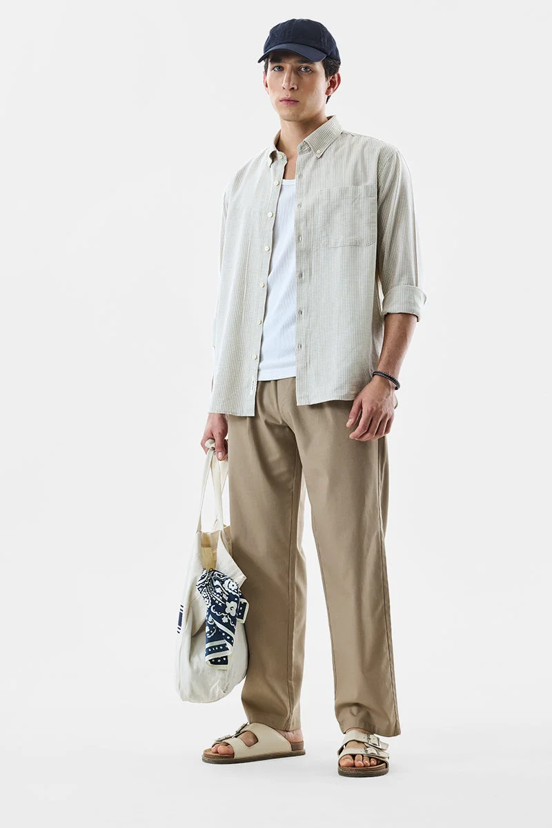 SNITCH Beige Beige Solid Regular Fit Casual Trousers for Men | Best Price UAE