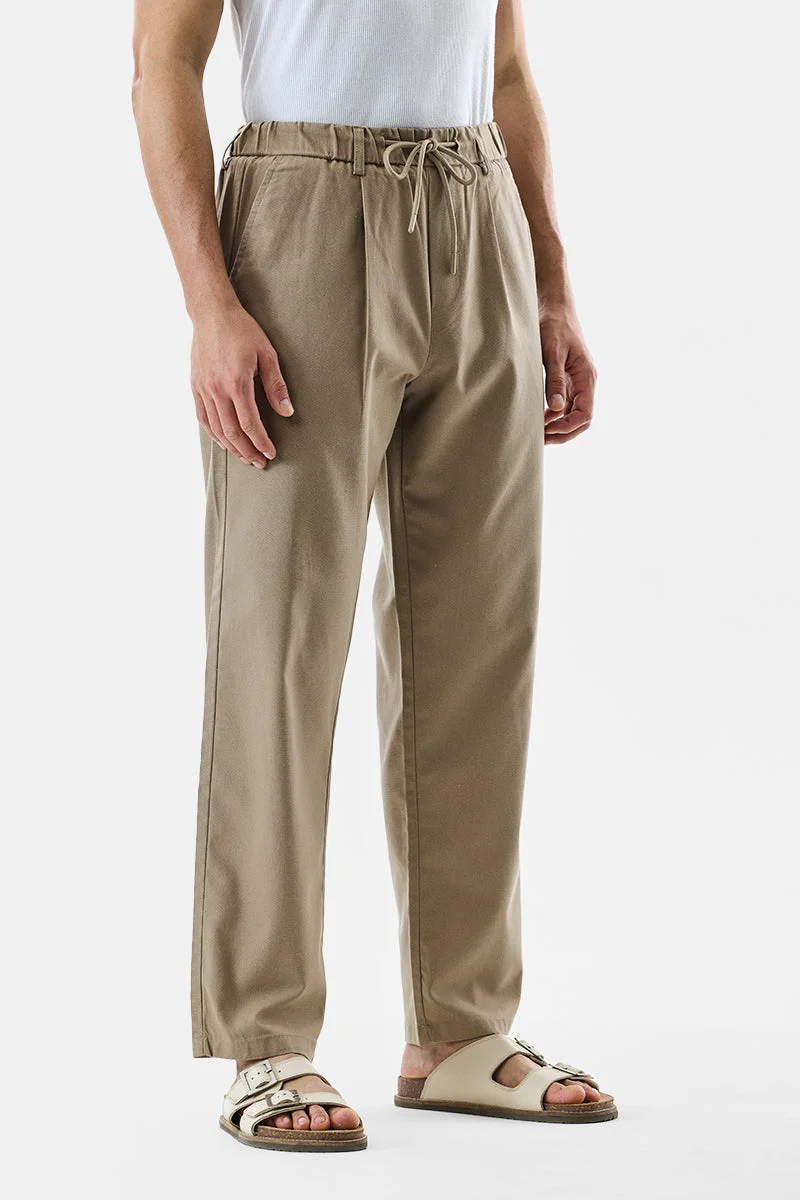 SNITCH Beige Beige Solid Regular Fit Casual Trousers for Men | Best Price UAE