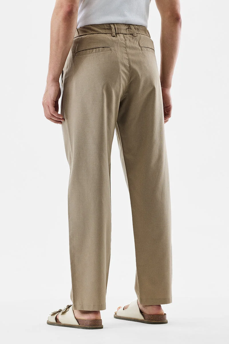 SNITCH Beige Beige Solid Regular Fit Casual Trousers for Men | Best Price UAE