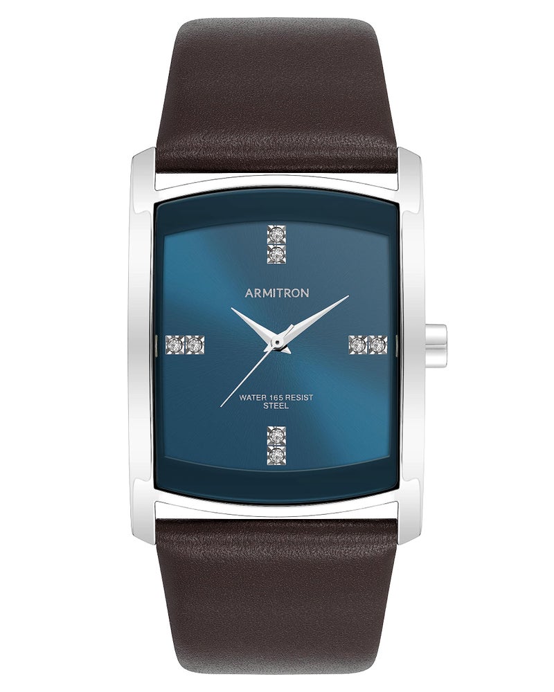 Armitron Men's Rectangular Crystal Dial Accented Leather Strap Watch, 20/4604 - Image 1