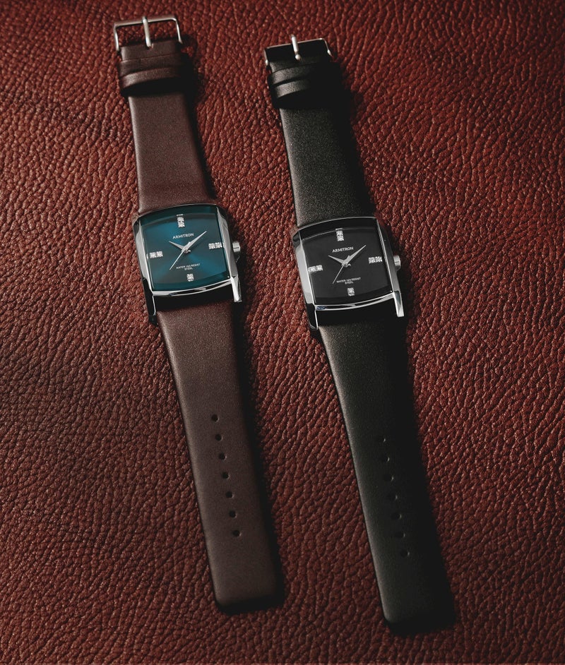 Armitron Men's Rectangular Crystal Dial Accented Leather Strap Watch, 20/4604 - Image 3