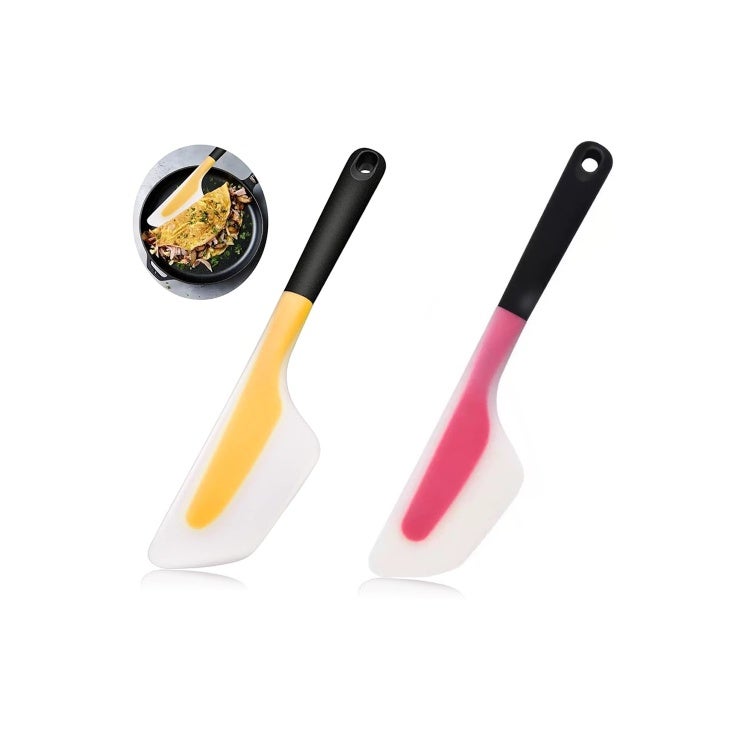 Omelette Spatula: Yellow + Red Heat Resistant Silicone Spatula - Non-Stick Pancake Turner for Home Kitchen Breakfast Cooking - Image 1