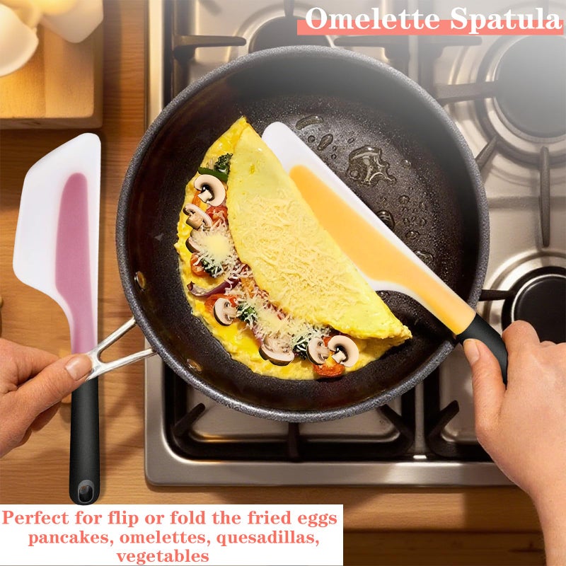 Omelette Spatula: Yellow + Red Heat Resistant Silicone Spatula - Non-Stick Pancake Turner for Home Kitchen Breakfast Cooking - Image 4