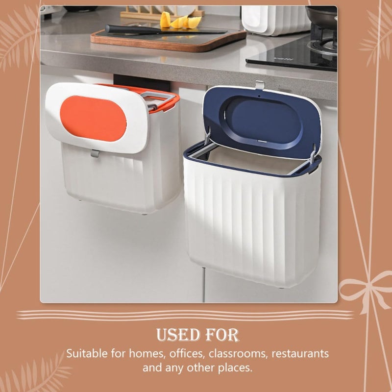 Wall Mounted Kitchen Trash Can with Lid 8l Sliding Cover Household Garbage Bin Orange Compact Waste Container for Home Organization - Image 5